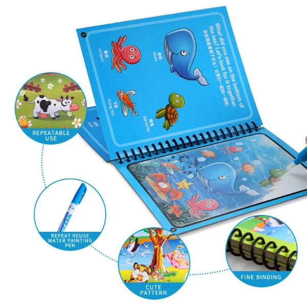 "Magic Water Drawing Book – Reusable Montessori Coloring for Kids"