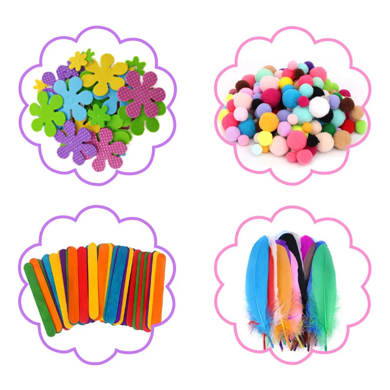 "Spark Creativity: THNREXU DIY Colorful Plush Sticks Wool Pompoms Kit"