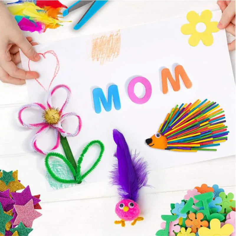 "Spark Creativity: THNREXU DIY Colorful Plush Sticks Wool Pompoms Kit"